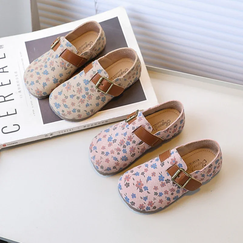 Leather Shoes Girls Flats Girls Shoes Girls' Flat Shoes Fashion Floral Pattern Kids Leather Shoe Spring Autumn Versatile Children Fashion Causal Soft Bottom