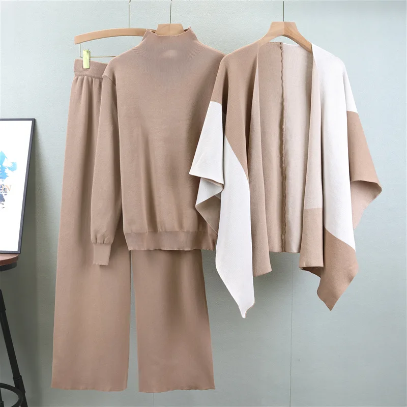 المرأة 3 قطعة مجموعة سترة شال سترة البلوز الحياكة...