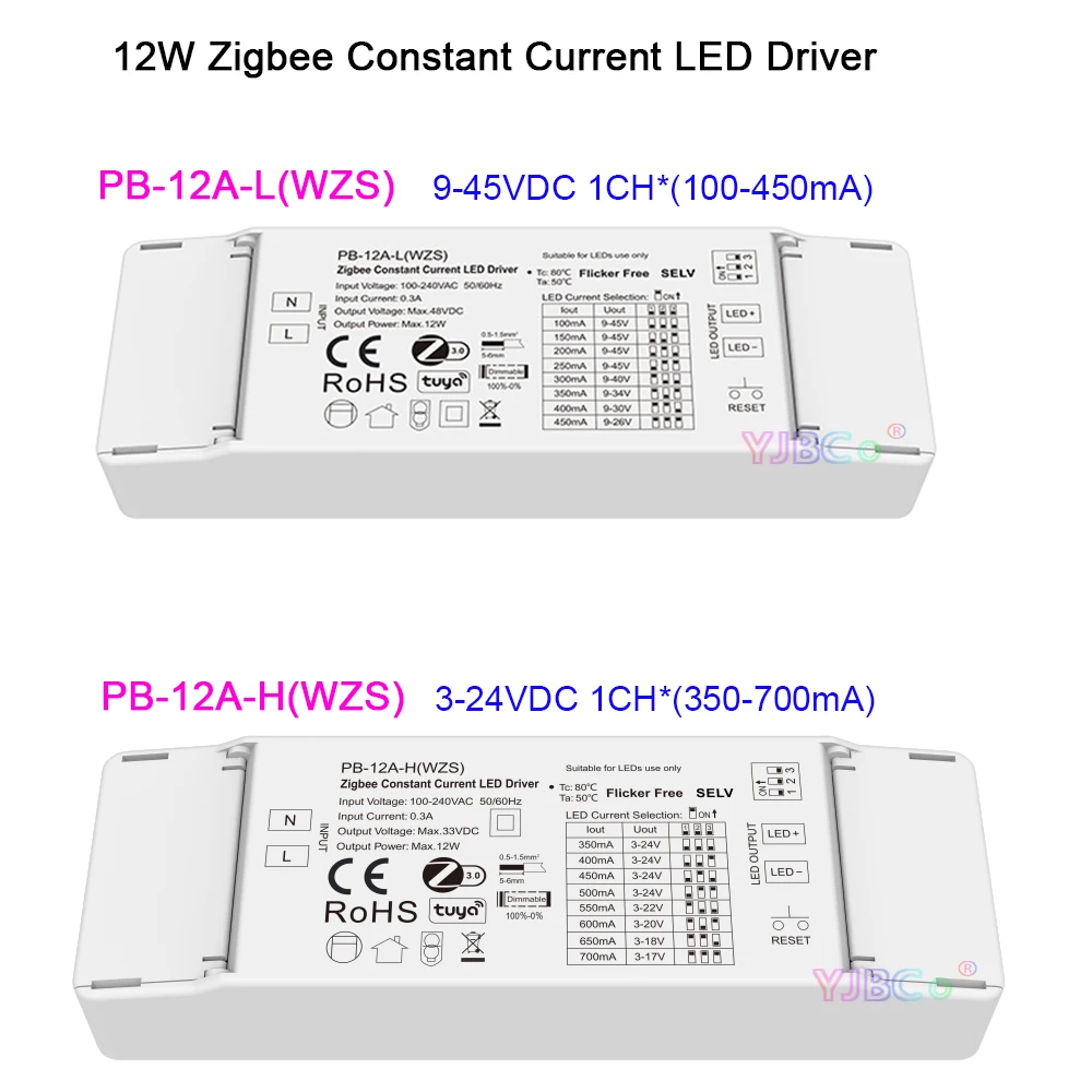 Skydance AC110V-220V To 9-45VDC 100-450mA 12W Zigbee 3.0 Constant Current LED Driver 3-24VDC 1CH*(350-700mA) Tuya APP Controller