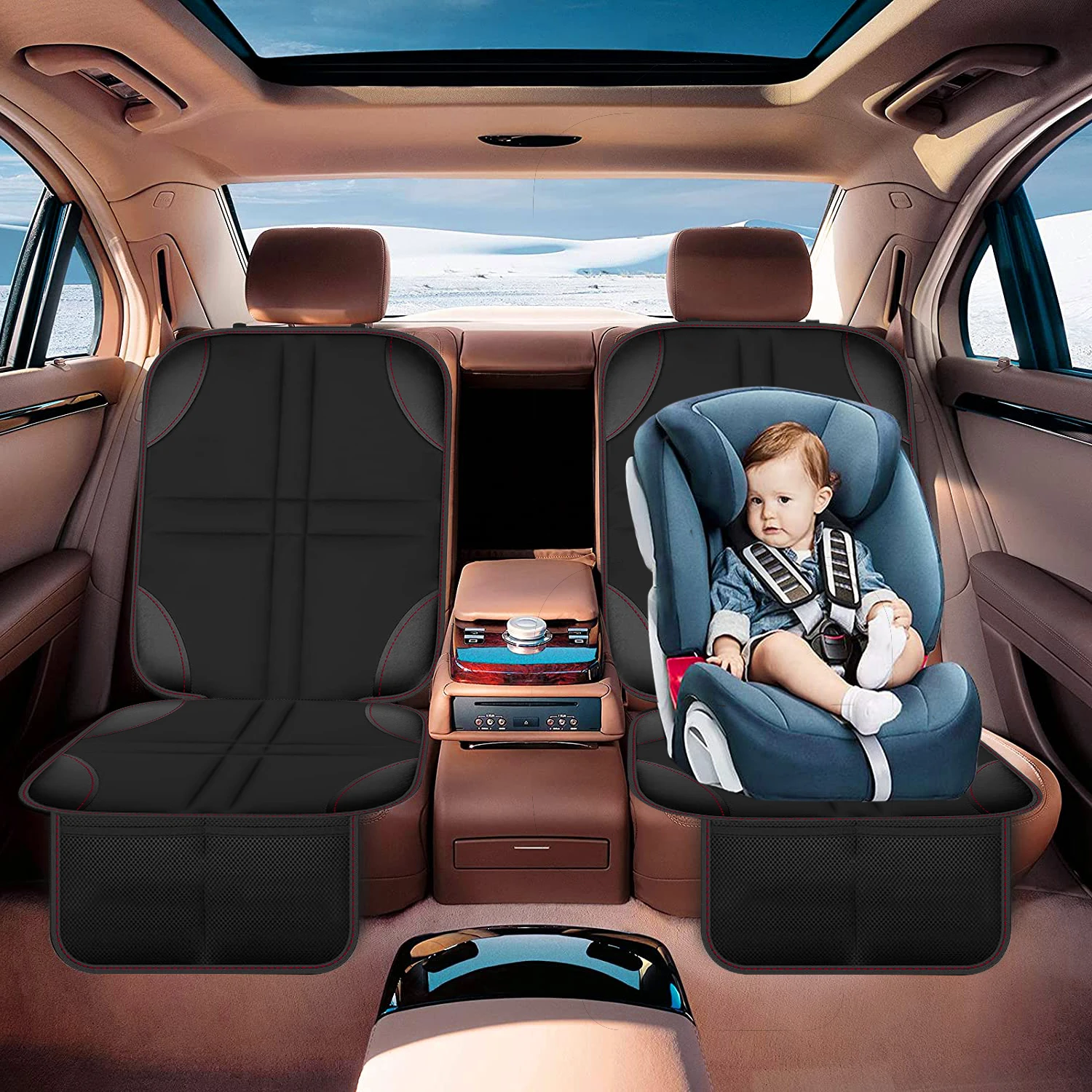 Universal Car Seat Protector for Child Baby Pet Waterproof Non-Slip Anti-Scratch Durable Auto Interior Cushion Cover Pocket