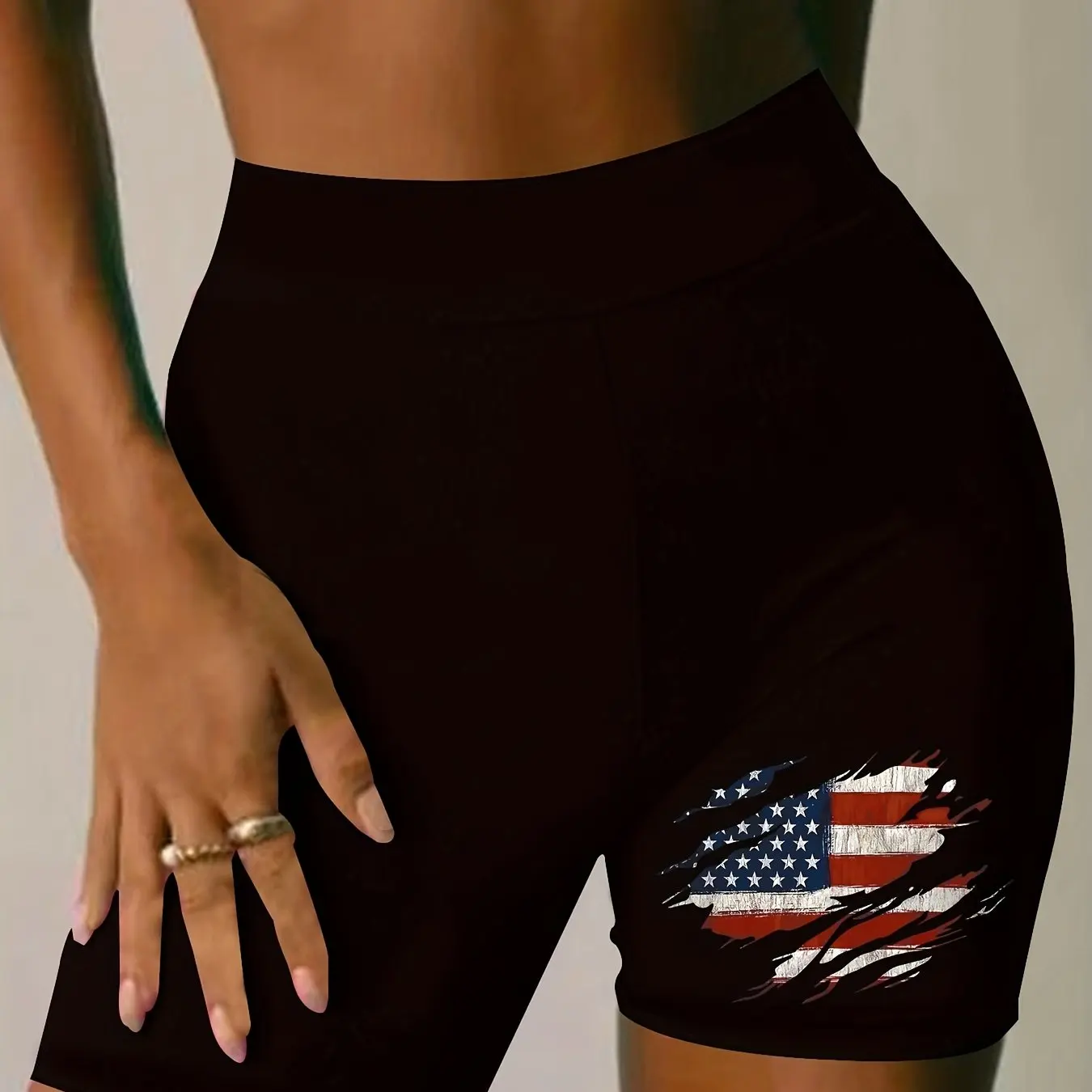

Plus Size Hot sales Casual Fitness Shorts, Women's US Flag Printing High Rise Slight Stretch Biker Sports Shorts