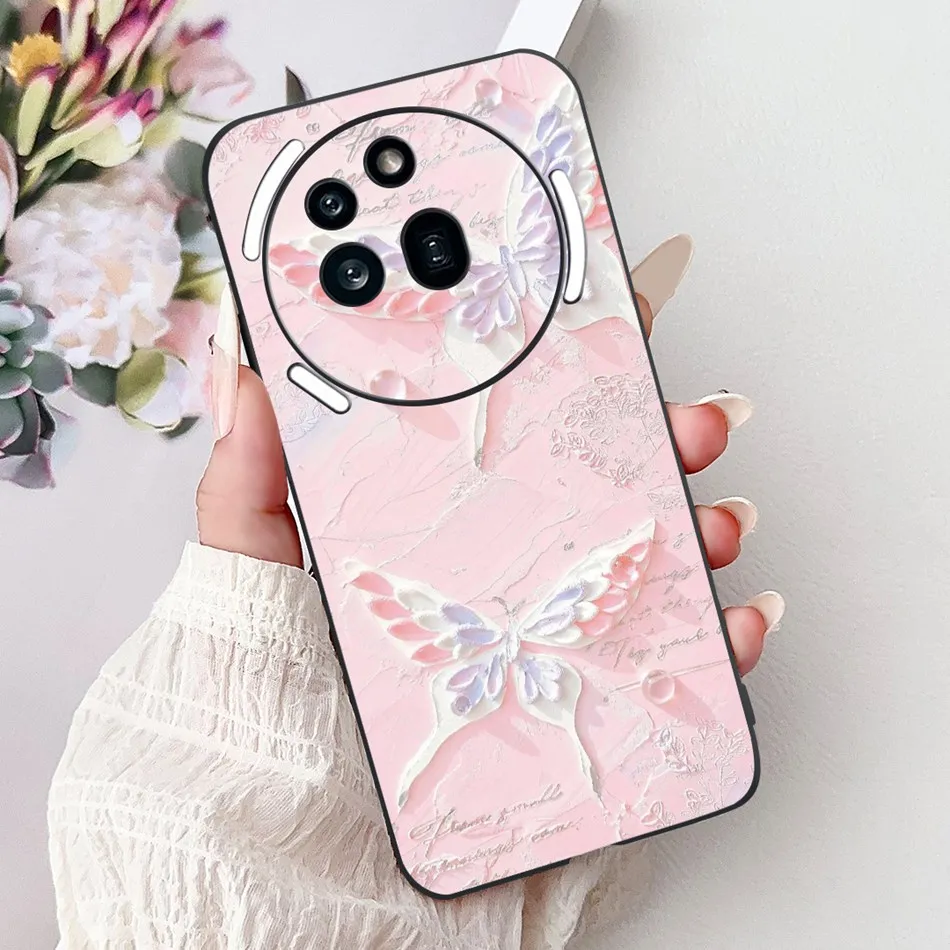 Elegant Butterfly Cat Printed Black Silicone Soft Phone Case
