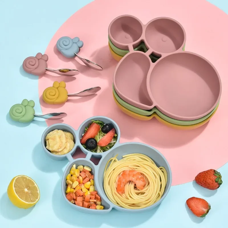 

Детская силиконовая тарелка с присоской, дополнительная миска для еды, детская практичная ложка-вилка с улиткой и короткой ручкой, столовые приборы