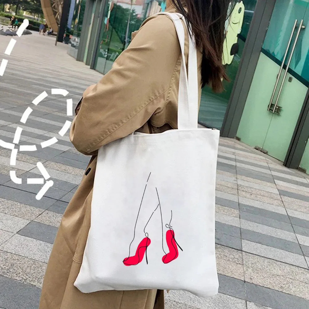 Fashion Line Woman Face Art Minimalist Aesthetic Girl Lady Beauty Eye  Flower Canvas Shoulder Shopper Cotton Handbag Eco Tote Bag