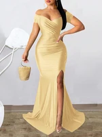 Classic High Slit Evening Dress Women Solid Maxi Long Dresses With Sleeves Wedding Bridesmaid Elegant Party Dresses 2025 Woman - Image 5