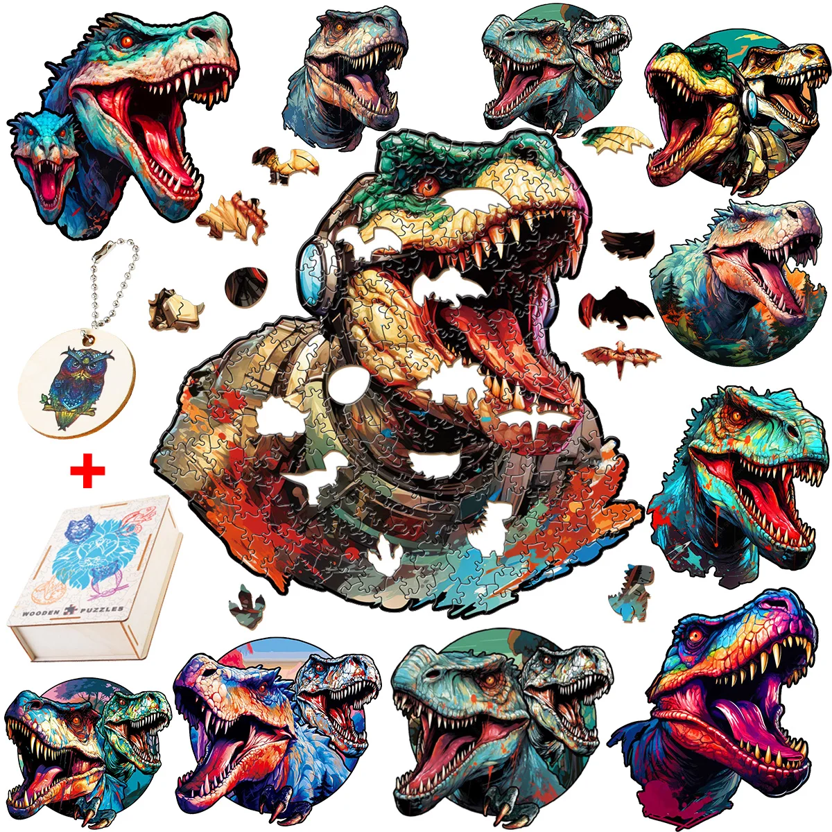 

New 2023 Mysterious Colorful Dinosaur Shape Wooden Animal Puzzles Unique DIY Crafts Classic Decompression Toys Christmas Gifts
