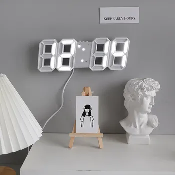 3D LED 디지털 시계 벽 장식, 빛나는 야간 모드 3 알람, 전자 테이블 시계, 12, 24H, 거실용 벽시계