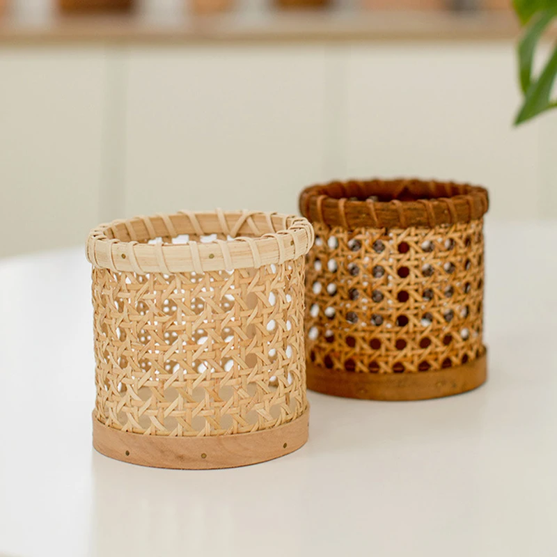1Pc Rattan Chopsticks Storage Handmade Spoon Organizer Holder Pen Pencils Organization Vase Support Home Kitchen Table Decor 5