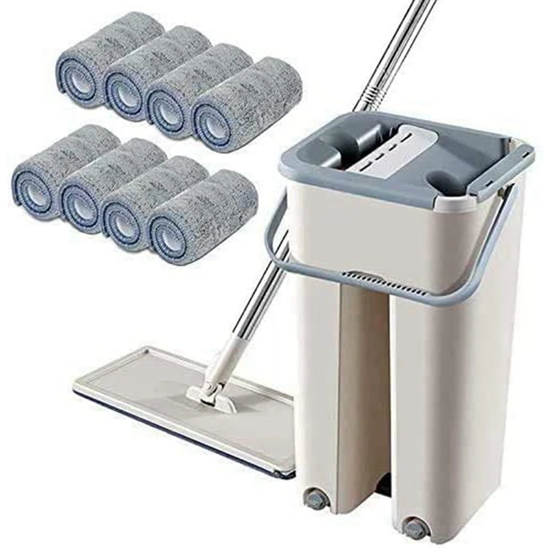 

HOT 2X Floor Mop Set 360 Degree Rotation Telescopic Handle Self-Cleaning Flat Mop With Microfibre Pads And Cleaning Bucket