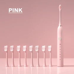Rechargeable Sonic Electric Toothbrush with 8 Brush Heads - Advanced Whitening and Cleaning Tool (Pink)