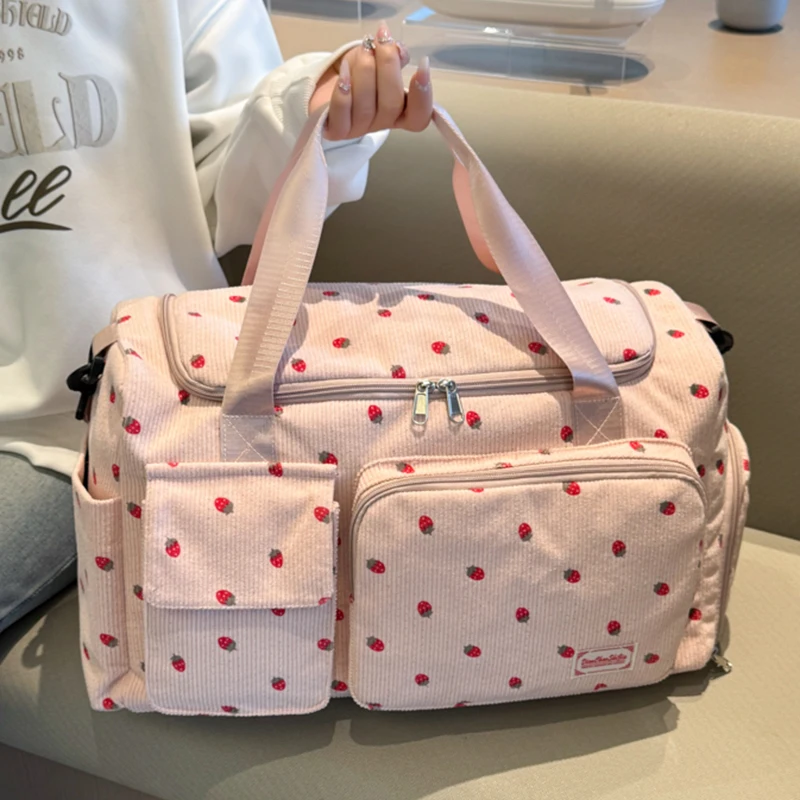 Kawaii Strawberry Travel Bag Large capacity fitness Bag Women Shoulder for Short Trip Luggage Clothes Storage Gym