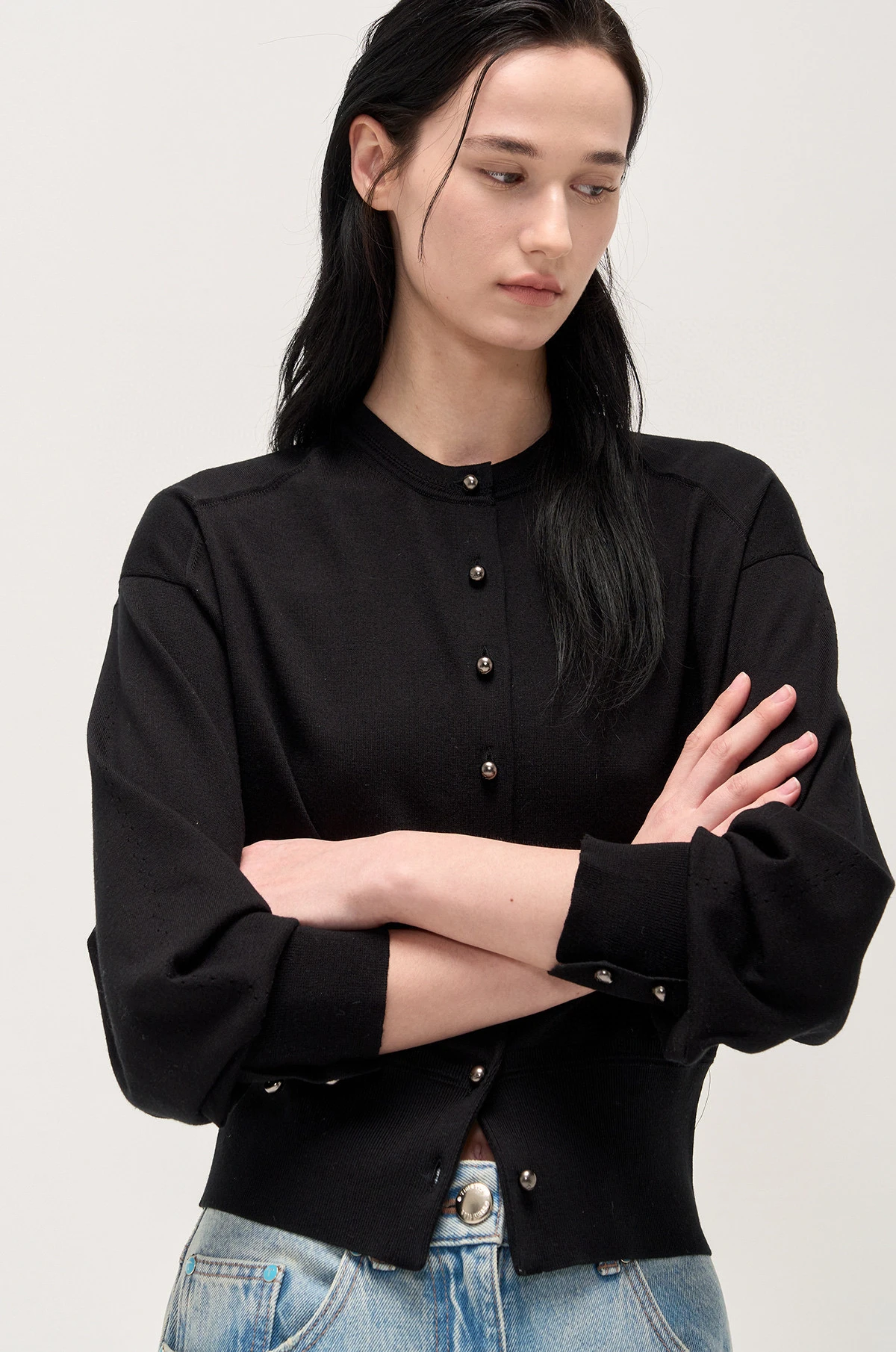 Spring round Ne Knitted Open Cardigan Korean Sle Slim Fit Soft Cotton Blend Long Sve ort Length Breathable Ladies Sw...