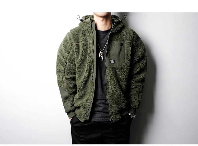 

Men Winter Jacket Coat Hooded Warm Cotton Padded Thick Polar Fleece Parka Male Fashion Embroidery Army Green Outwear