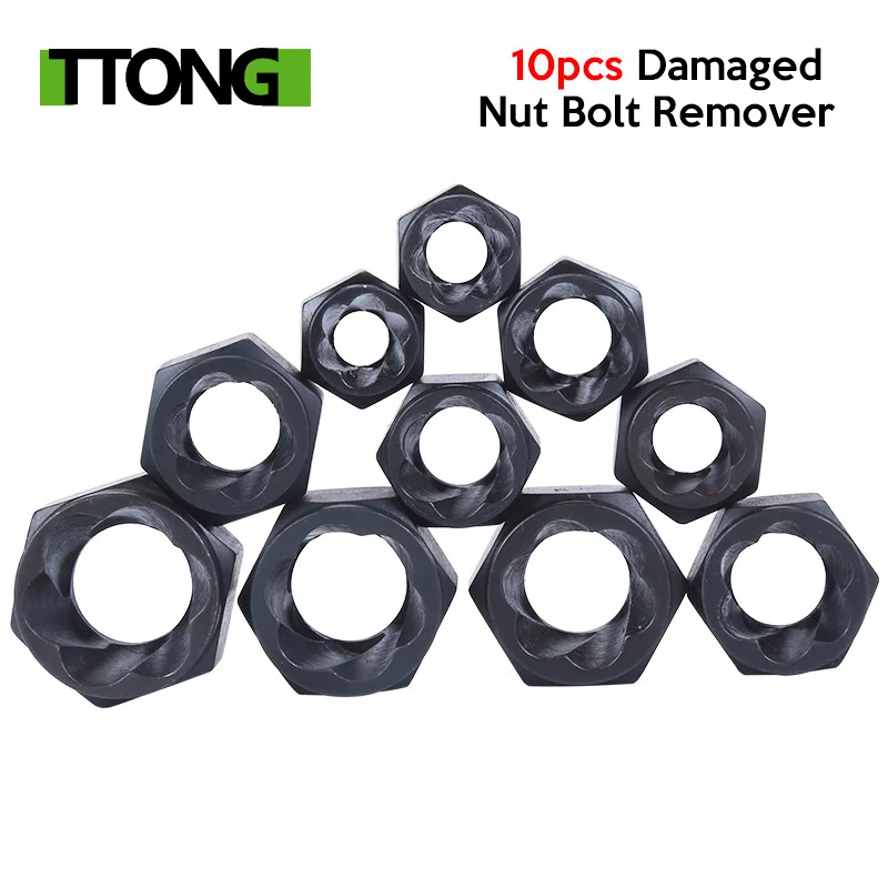 10pcs Damaged Nut Bolt Remover Stud Extractor Set (#1-#10) Metric Broken Bolt Removal Kit