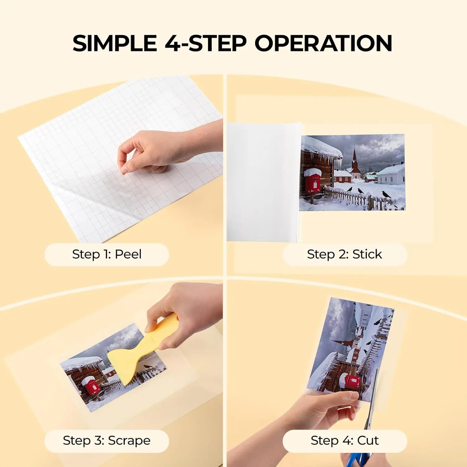 A4(8.3×11.7 inches) Clear Self-Adhesive Laminating Sheets 50 Pack, Waterproof, No Machine Needed - 4