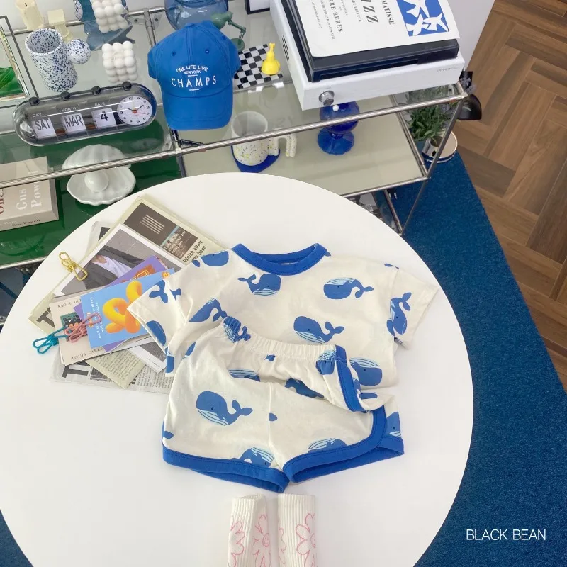 2024 Summer Baby Boy 2PCS Clothes Set Cute Cartoon Bear Printed Tees Cotton Shorts Suit Ins Toddler Boys Breathable Outfits 6