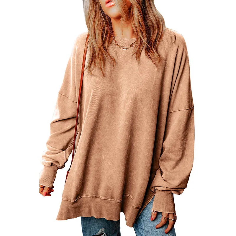 Women's Monochromatic Round Neck Pullover, Casual Hoodie Top, Loose Long Sleeve Sweatshirt, Make Old Blouse, Autumn Fashion, New