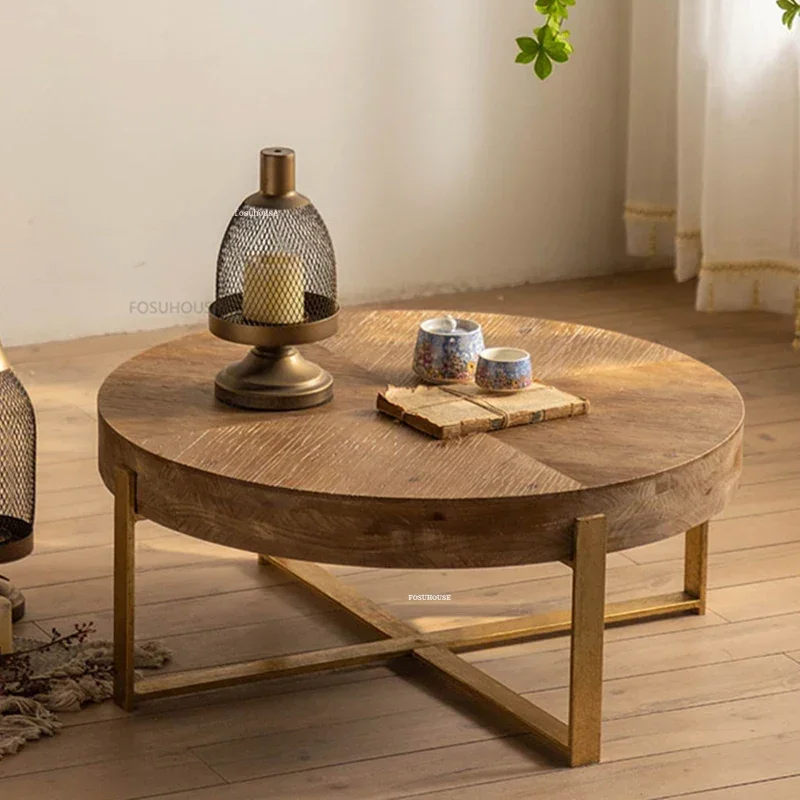 Nordic Solid Wood Round Coffee Tables for Caf&eacute; Furniture Creative Home Balcony Table Vintage Multifunction Simple Tea Table