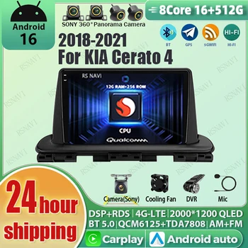 Radio para Auto con Android 16, Carplay, Pantalla 2K, Reproductor Multimedia BT para Kia Cerato 4 IV 2018-2021, Autoradio Estéreo 2DIN 1