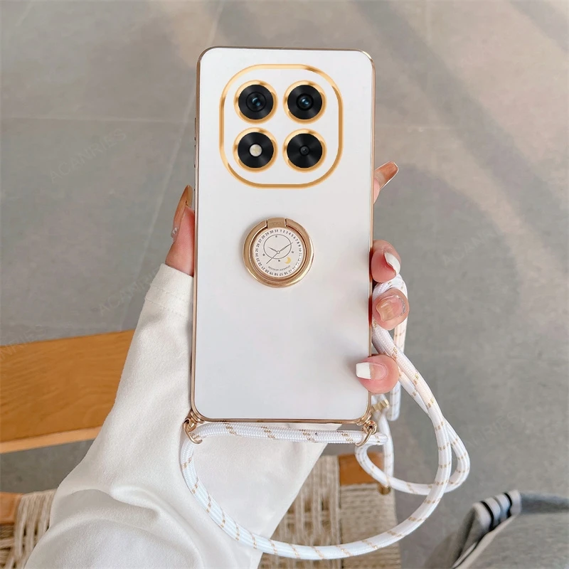 Luxury Plating Ring Holder Crossbody Lanyard Phone Case – Elegant Back Cover
