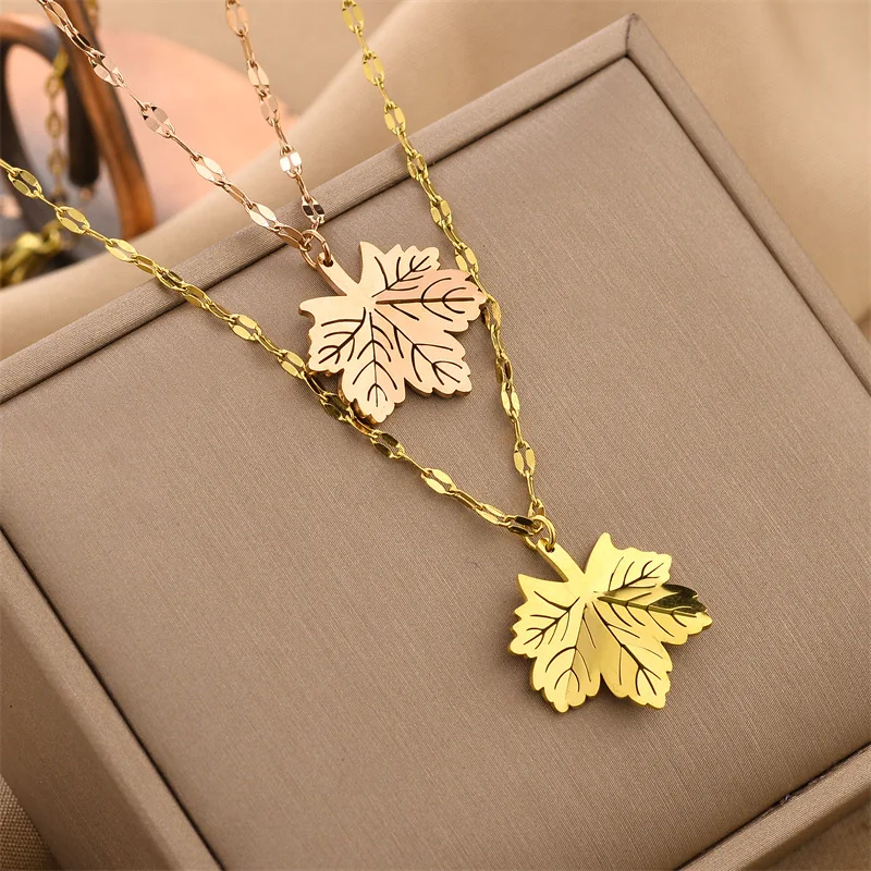 Neck Chain Womens Maple Leaf Titanium Necklace Women Maple Leaf