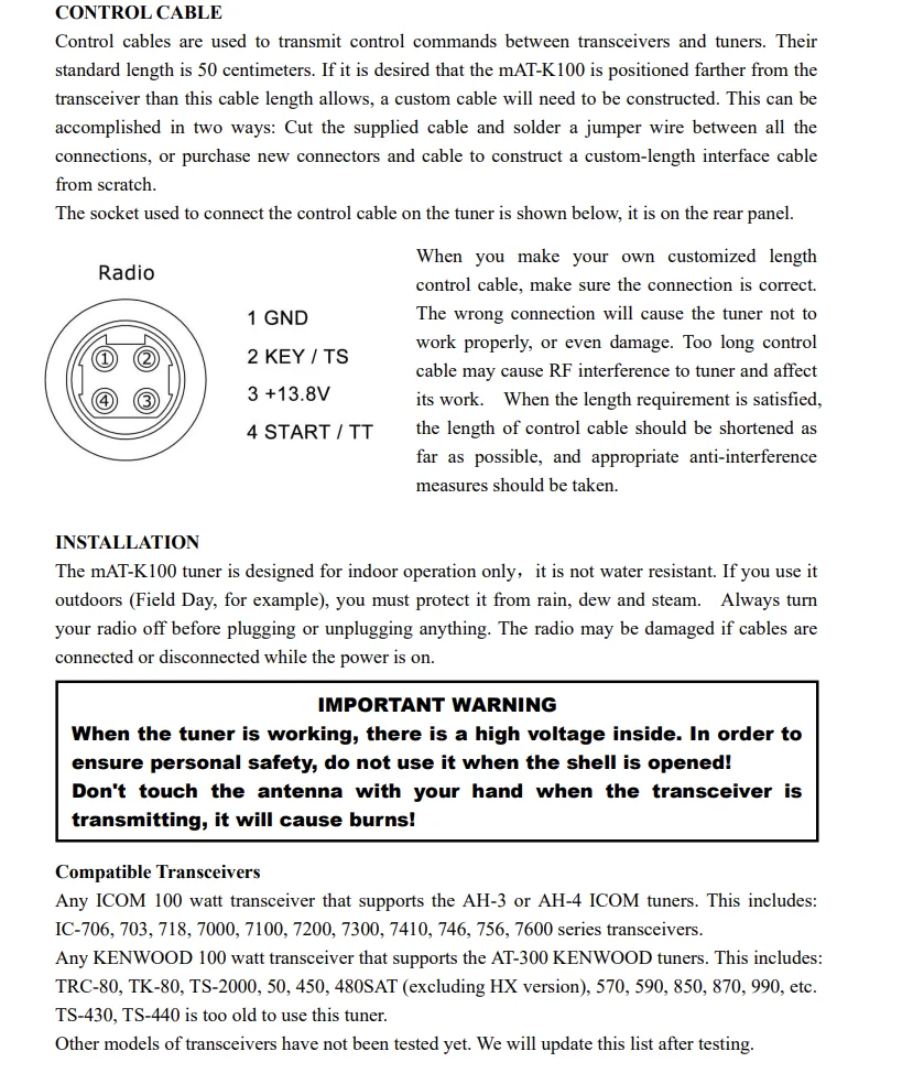 mAT-TUNER MAT-K100 Automatic Antenna Tuners For KENWOOD Transceivers