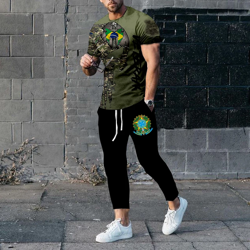 Brazil T Shirt Trousers Sports Suit Men Summer Fashion Tracksuits 2 Piece Sets 3D Printed Man Clothing Short Sleeve Casual Pants