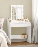 Туалетный столик со светодиодной подсветкой и зеркалом, регулируемой яркостью, туалетный столик с 2 ящиками и 3 открытыми отделениями — изображение 2