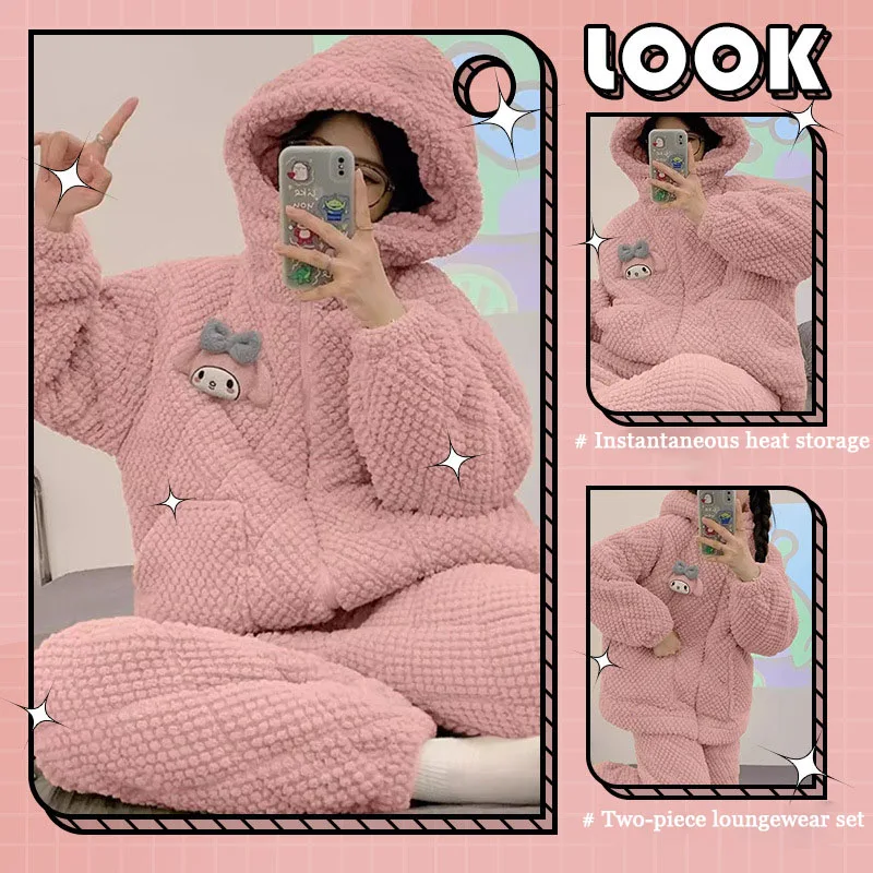 

Sanrio Kuromi Plush Pajamas Set Melody Cinnamoroll Cartoon Thickened Homewear Cute Casual Nightwear Anime Seelpwear Girl Gift
