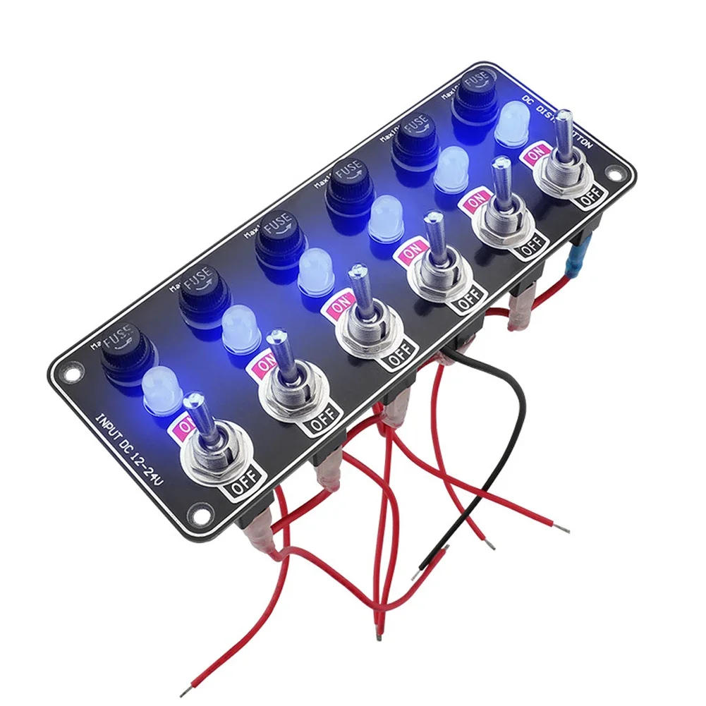 3/6 Gangs Car Rocker Switches Panel 12V/24V Replaceable Fuse Holder With Light For Camping Boat RV Van Yachts Trucks Accessories