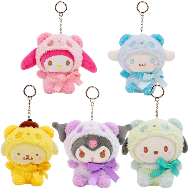 Sanrio 10cm Kuromi My Melody KT Cat PC Dog Hello Kitty Keychain  Anime Plush Figure Pendant Accessories Cute Animals Toys 1