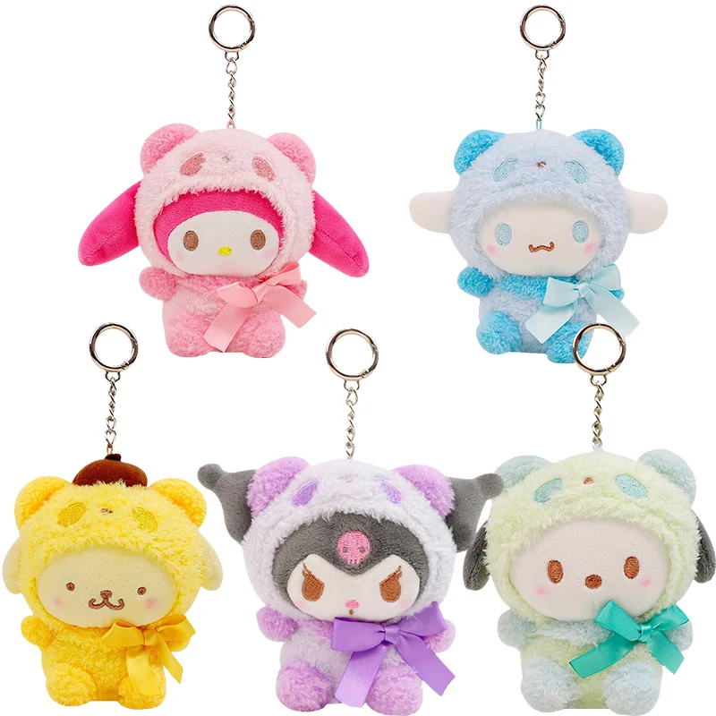 Sanrio 10cm Kuromi My Melody KT Cat PC Dog Hello Kitty Keychain  Anime Plush Figure Pendant Accessories Cute Animals Toys