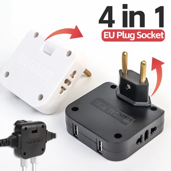 4 in 1 EU Plug Converter 180° Rotatable Socket for Mobile Phone Charging 2 USB and 2 AC Universal Wall Socket Power Adapter