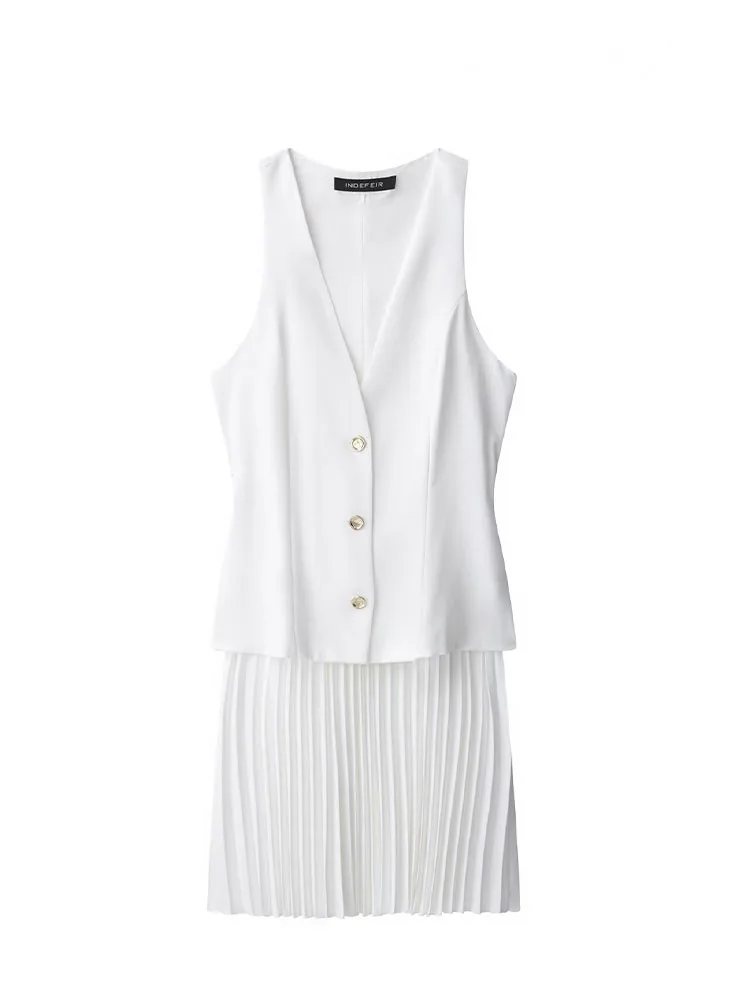 HH Women New Beach Style Slim White Single-breasted Sleeveless V-Neck Mini  Dress Splice Decoration Women's Summer Dresses - AliExpress 200000345