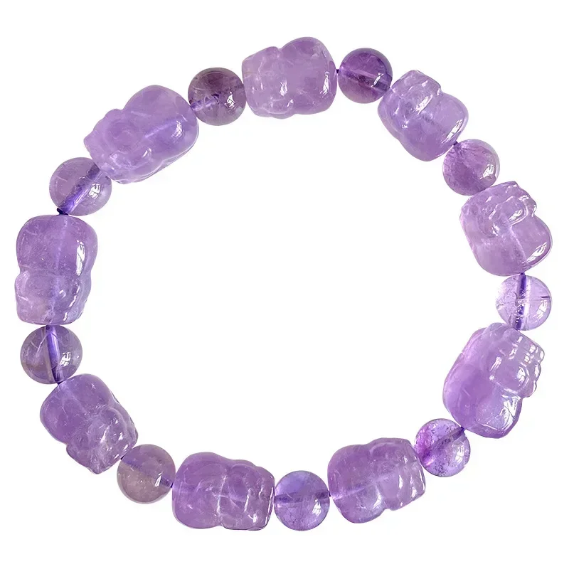 

Wholesale purple natural crystal bracelet carved pi xiu bead hand row lucky for Women girl gift fashion jewelry