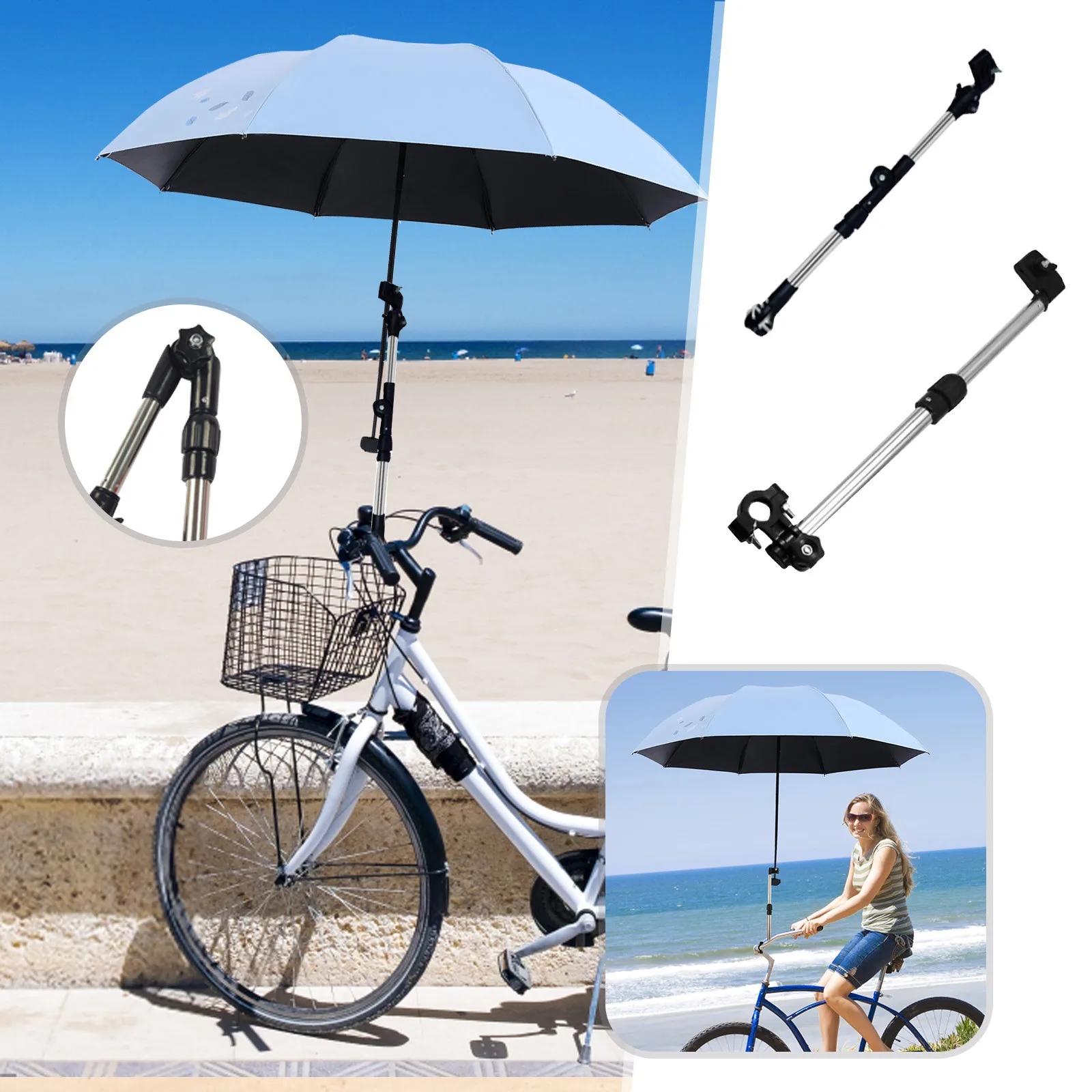 Stainless Steel Umbrella Stands Any Angle Swivel Wheelchair Bicycle Umbrella Connector Stroller Holder Rain Gear Tool