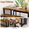 3-Piece Dining Table Set for 4, 43'' Dining Room Table Set with 2 Benches, Space-Saving Dinette Table with Metal Frame MDF Board 3