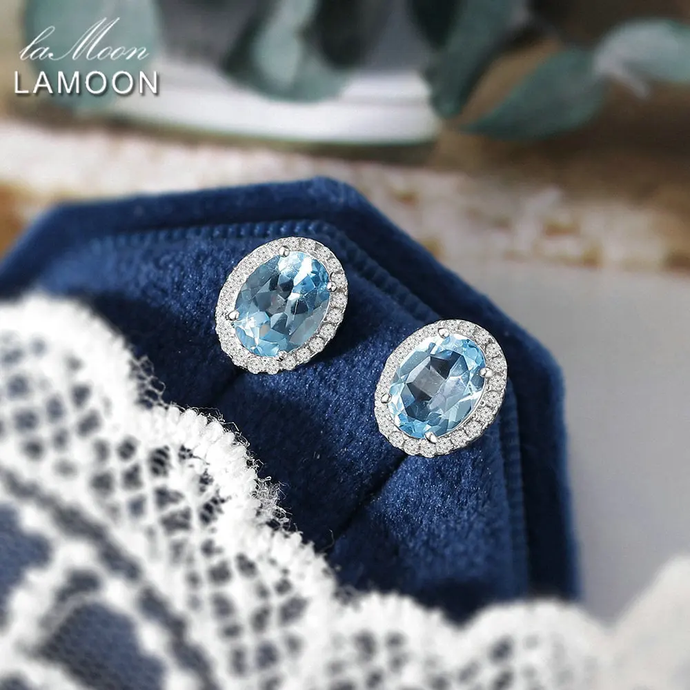 Boucles D'Oreilles Topaze Bleu Océan - Argent 925 Plaqué Or Blanc 14k, Neuves