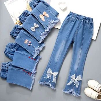 Girls Elastic Bow Denim Jeans 1