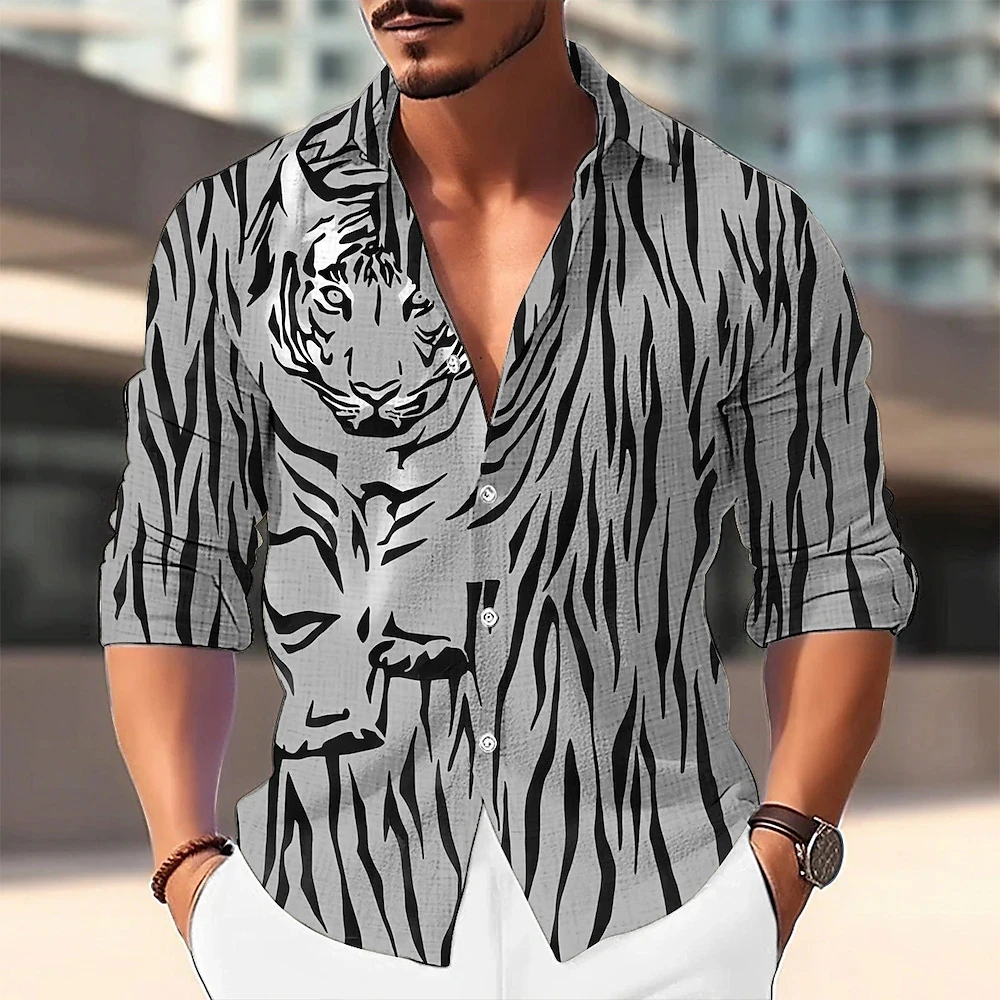 

Men's Casual Shirt Autumn Clothing 3d Tiger Printed Social Long Sleeve Shirt For Man Vintage Streetwear Elegant Fashion Blouse