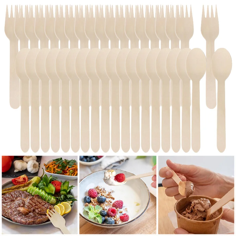 14cm Wooden Spoon and Fork Set – Premium Disposable Tableware for Wedding, Party, Picni... - SKU WSF17195 - UGI Packaging