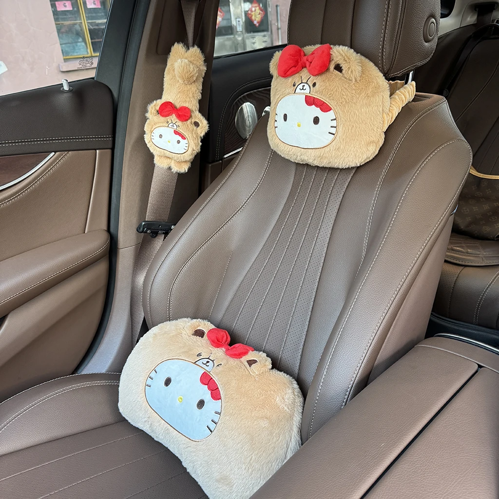 Sanrio Cartoon Cute Hello Kitty Headrest Neck Safety Cushion Chair Neck Support Headrest Seat Belt Cover Car Decoration Gift