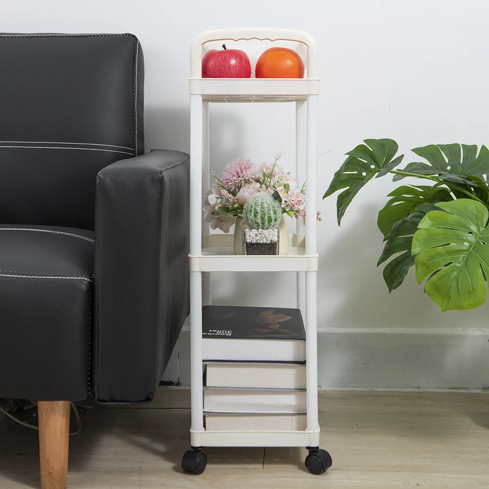 3-4 Layers Of White Simple Plastic Splicing Receiving Rack, Bathroom Light Small Item Storage Trolley, Floor Standing Storage Ra 2