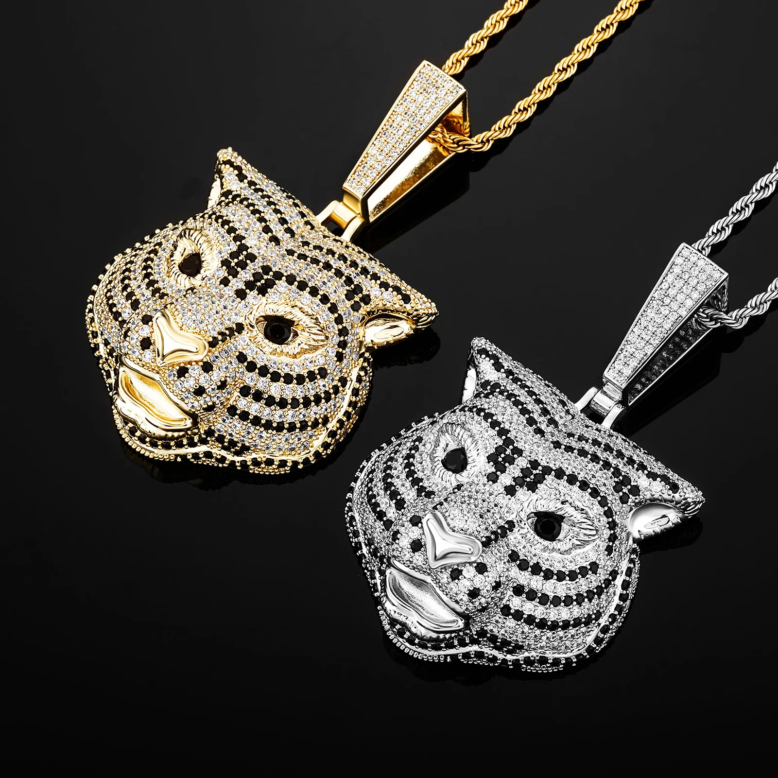 

Cartoon tiger head Necklace hip hop personality male and female pendant gold plated zircon trend zodiac jewelry