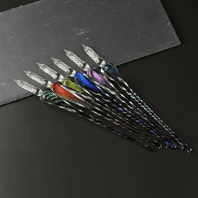 Rainbow glass pen star crystal pen dipped in water fountain pen glitter  glass dipped in water pen students with practice pen - AliExpress