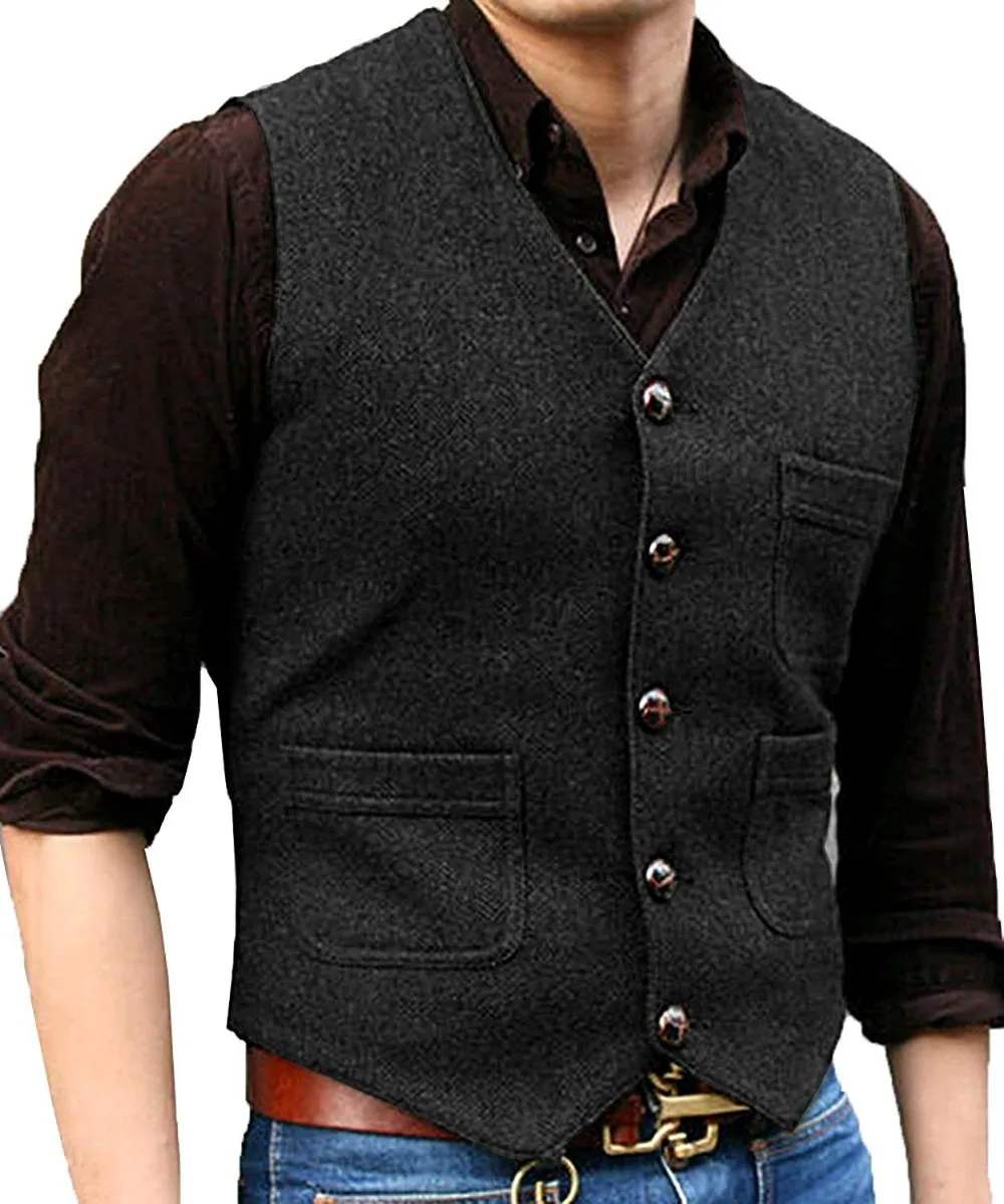 Dress Vests Mens Tweed Suit Business Steampunk Waistcoat Jacket Brown Black Victorian Style Groomman For Wedding