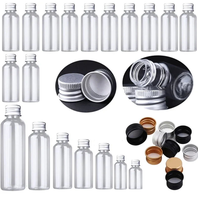 

10Pcs 5ml-250ML Mini Plastic Storage Bottle W/ Aluminum Screw Lids Portable Sample Vials Travel Liquid Solid Cosmetic Containers