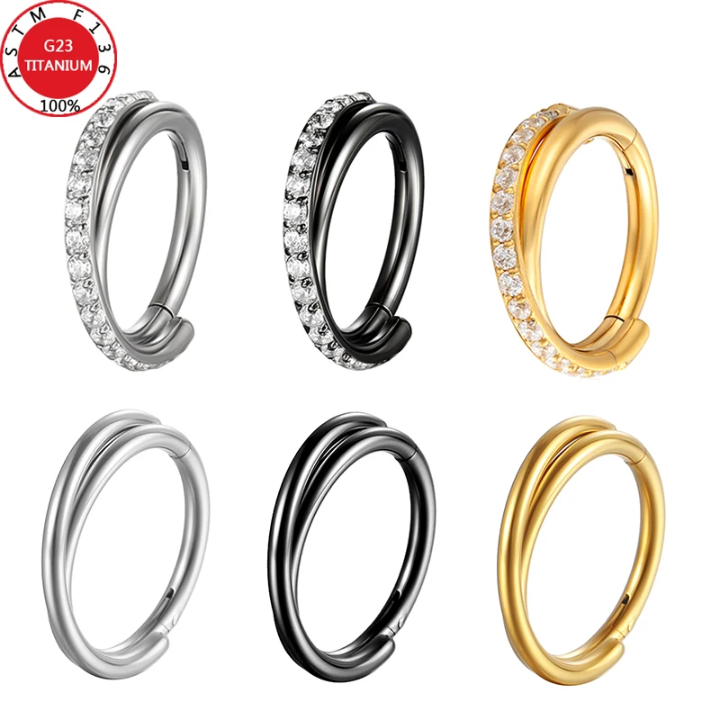 Nose Ring Piercings G23 Titanium Daith Earring 16G Hoop Septum CZ Clicker Hinged Segment Ear Cartilage 6/8/10/12mm nose rings,piercing jewelry,body piercing earrings,ear piercing jewelry,hoop earrings,body piercing jewelry,body jewelry