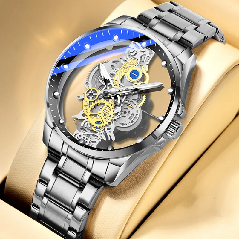 Men's watch double-sided transparent hollow quartz watch