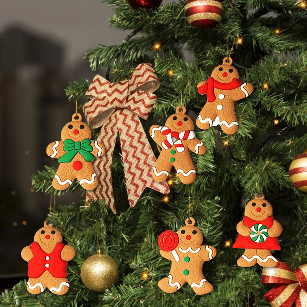 

6PCS Gingerbread Man Ornaments Traditional Gingerbread Man Doll Hanging Charms Christmas Tree Ornament Holiday Decorations